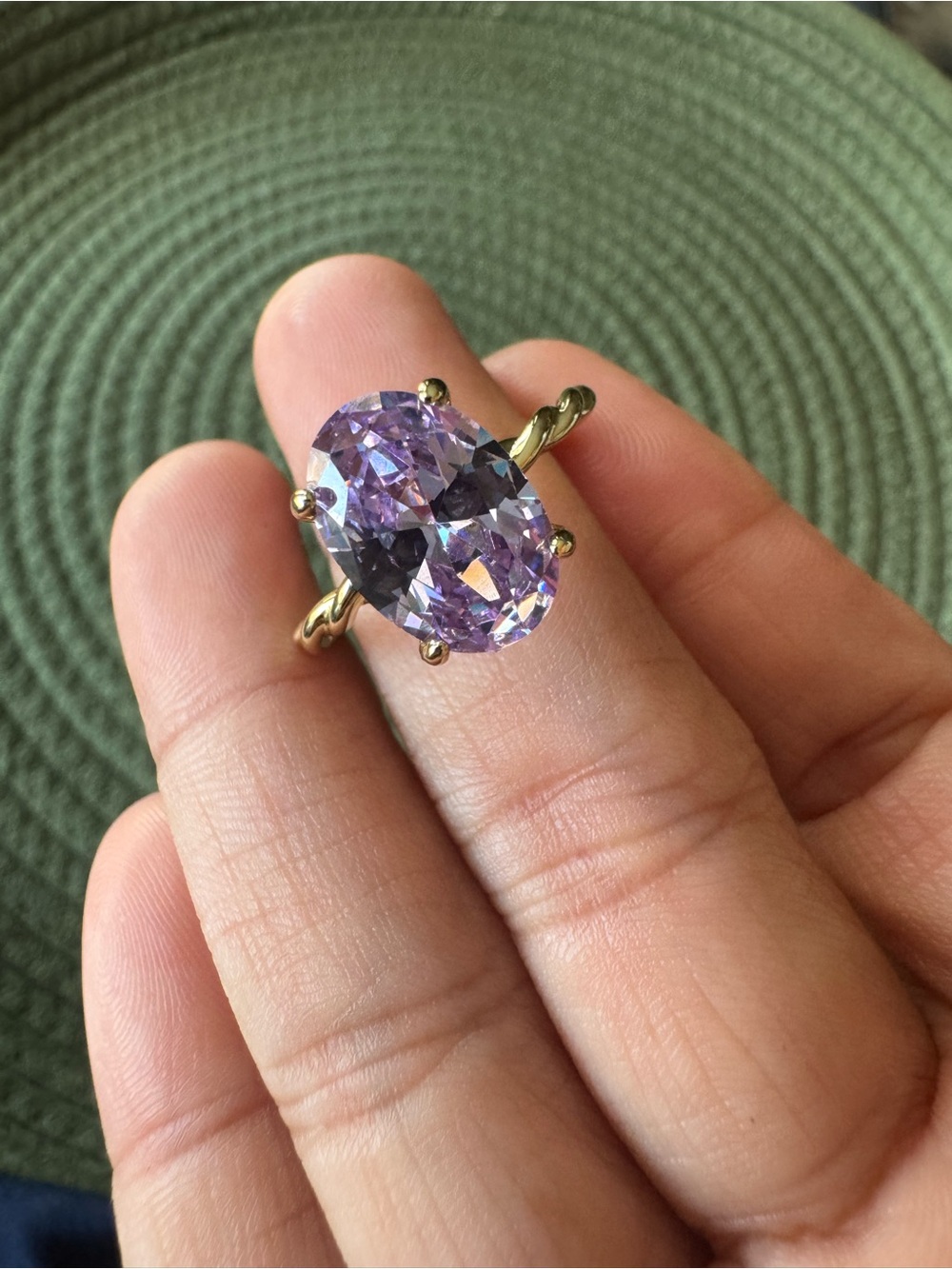 Gold Plated Ring with Oval Lavender CZ Stone Center - Size 9